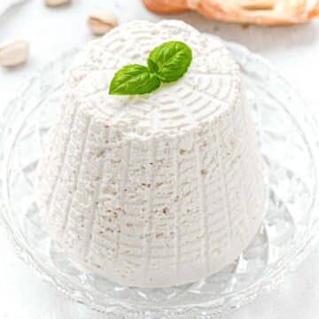 vegan ricotta shaped with a cheese mold
