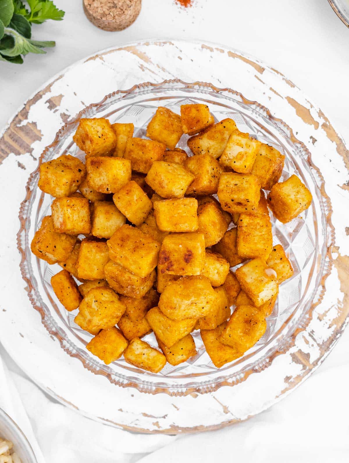 easy pan fried tofu in a plate