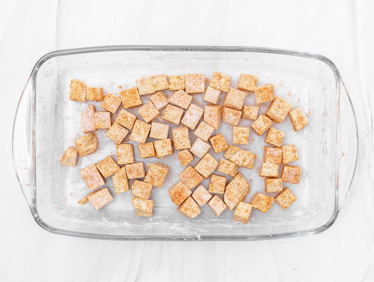 tofu cubes tossed in the seasoning
