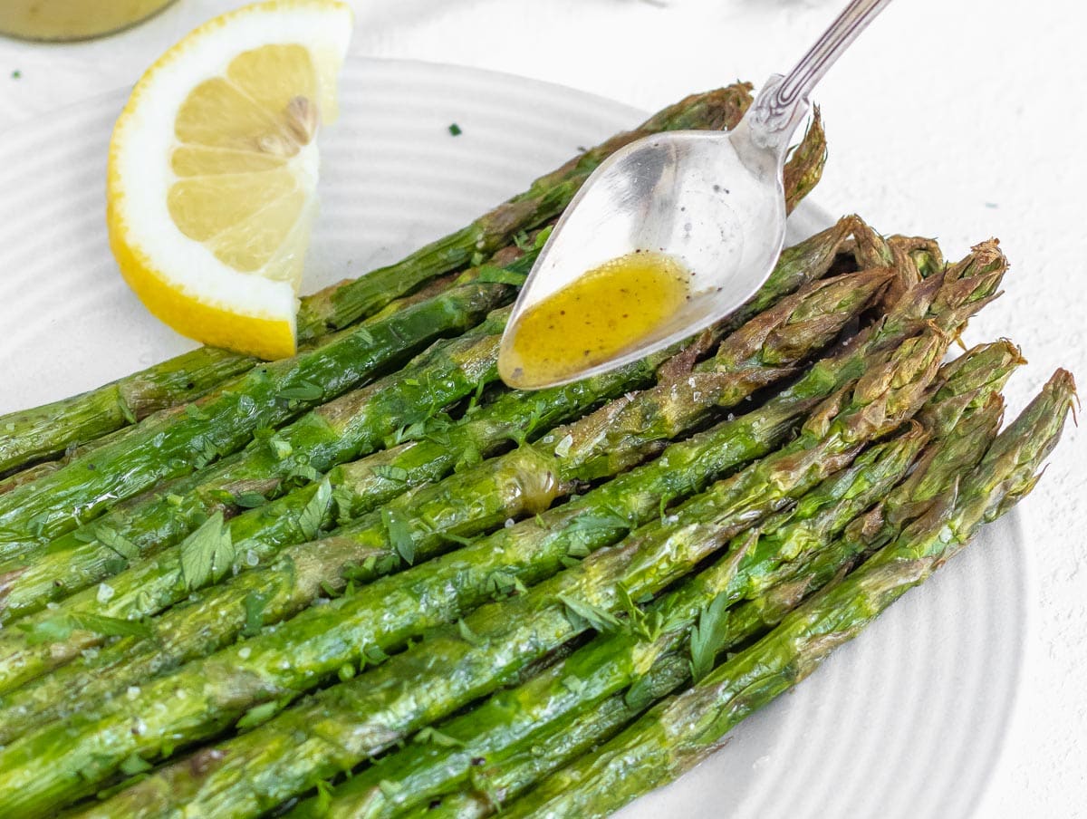 air fried asparagus with mustard vinaigrette
