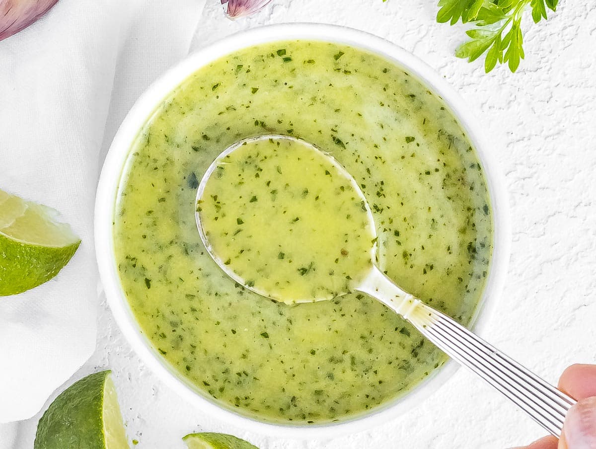 cilantro lime dressing in a bowl