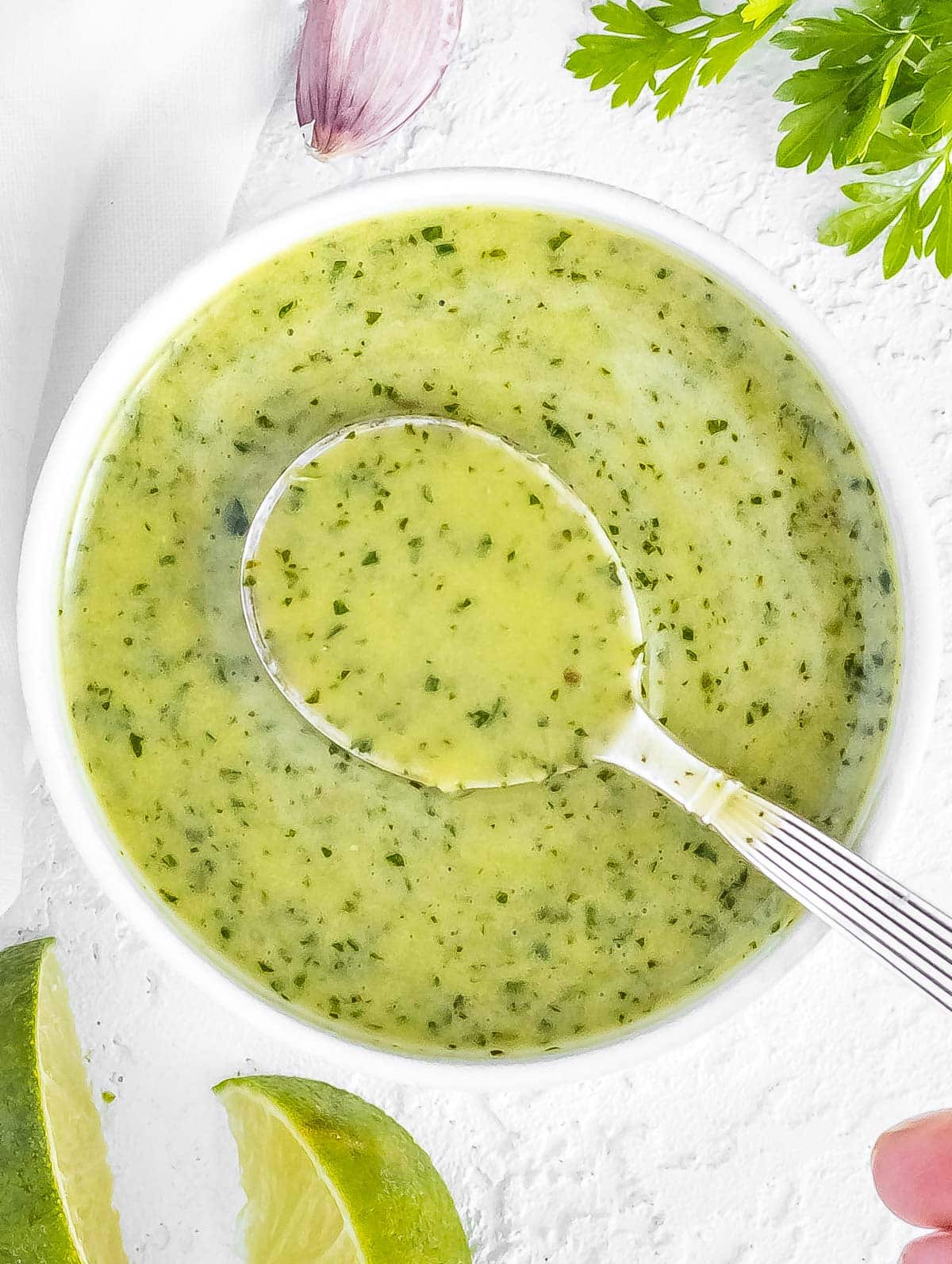 cilantro lime dressing in a bowl