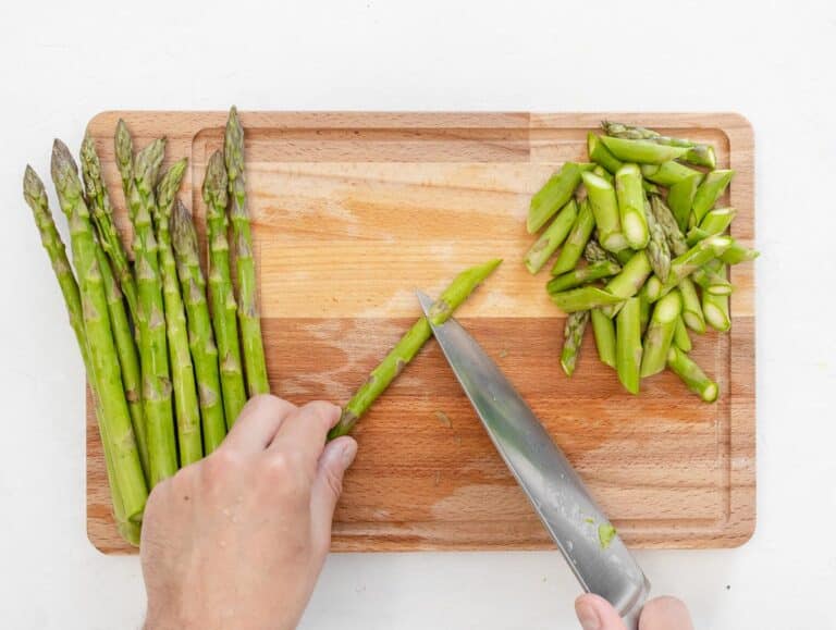 chop the asparagus spears