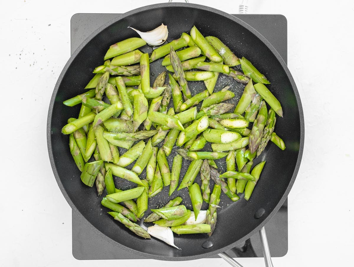 sauteed asparagus on a pan