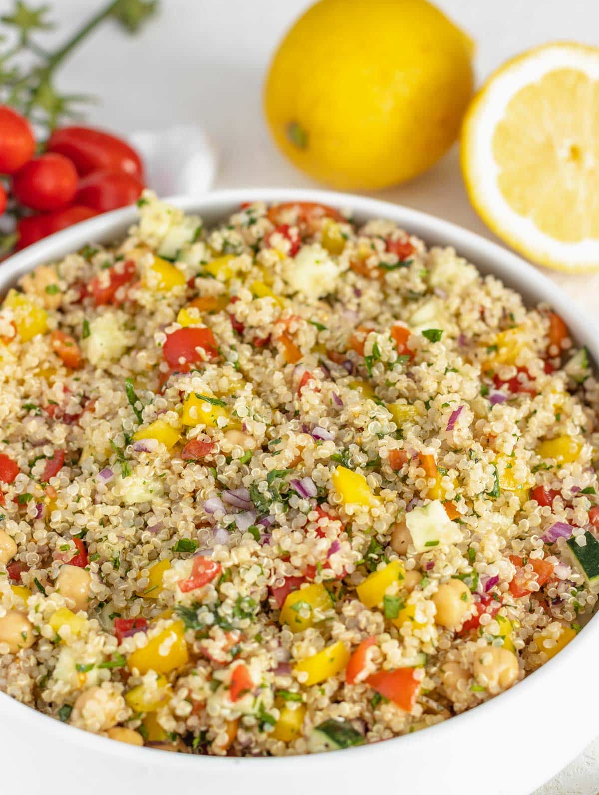 chickpea quinoa salad in a bowl