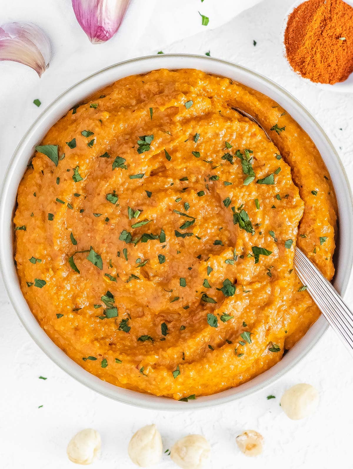 romesco sauce with parsley on top