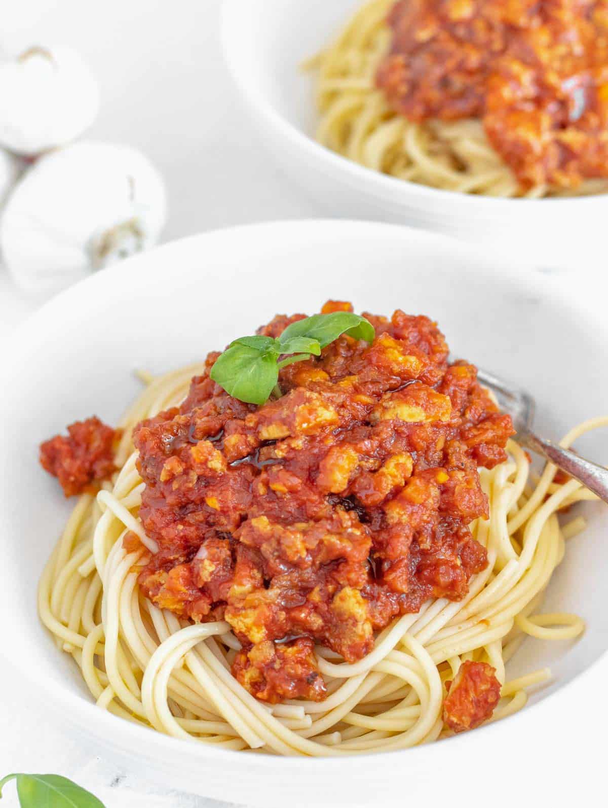 tofu pasta with tofu bolognese