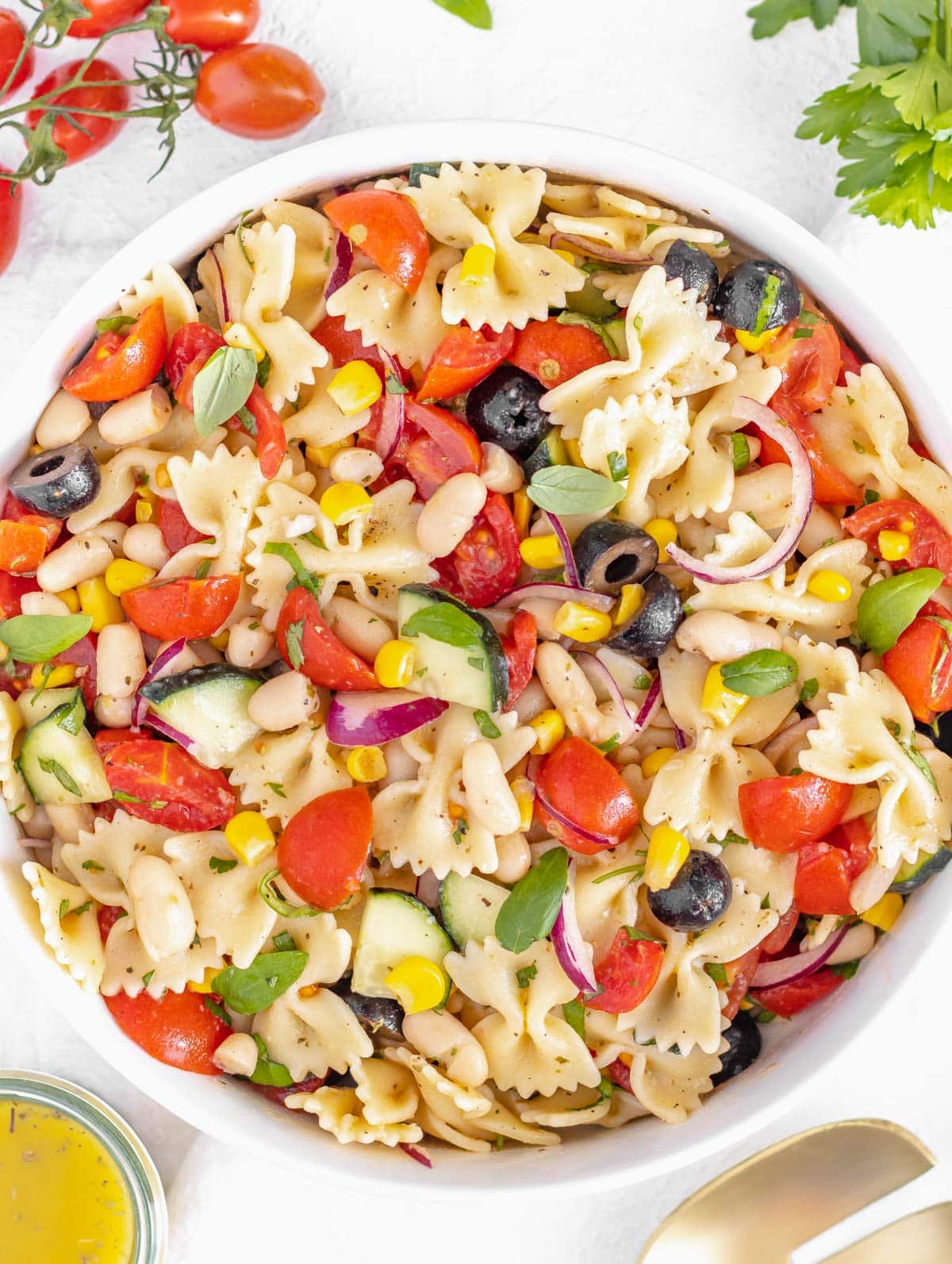 vegan pasta salad in a bowl
