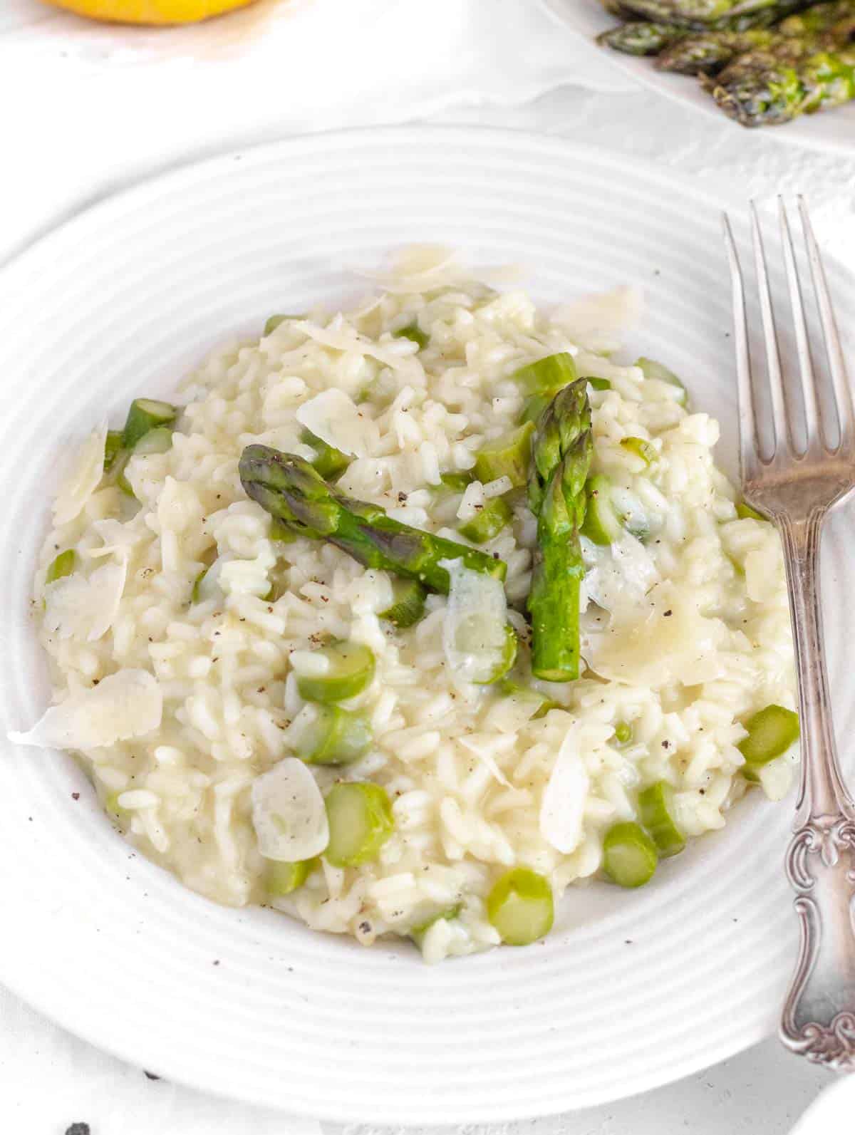 creamy asparagus risotto on a plate