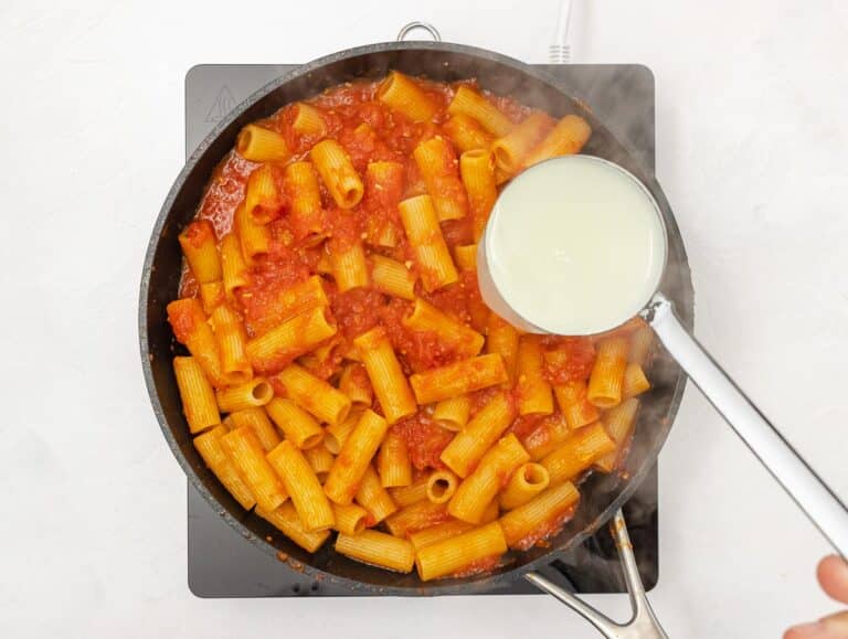 rigatoni in the pan with the sauce