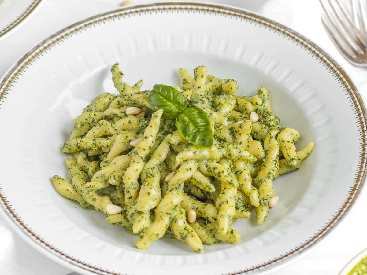 trofie pasta with vegan pesto