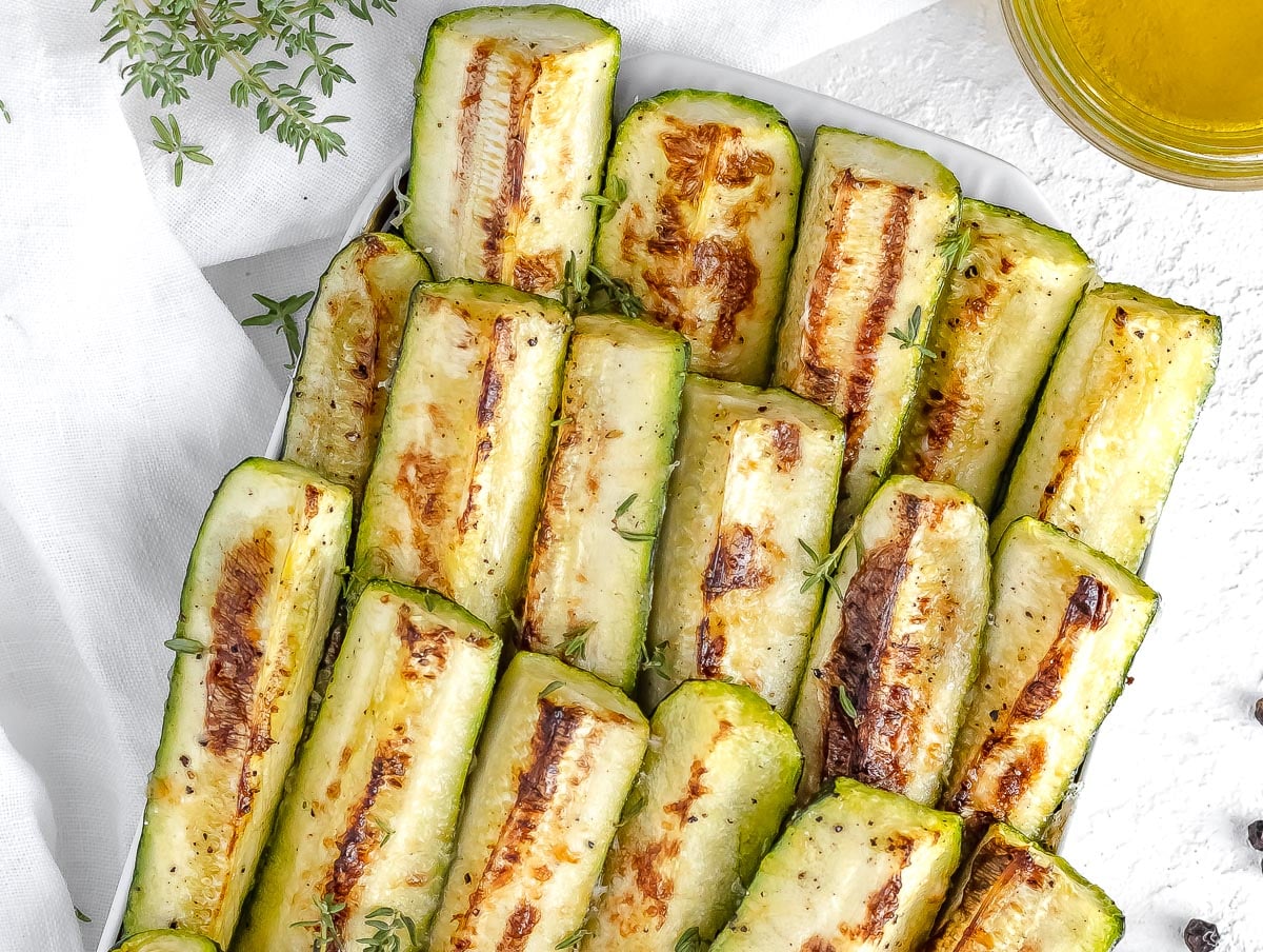 oven roasted zucchini with parmesan on a serving platter