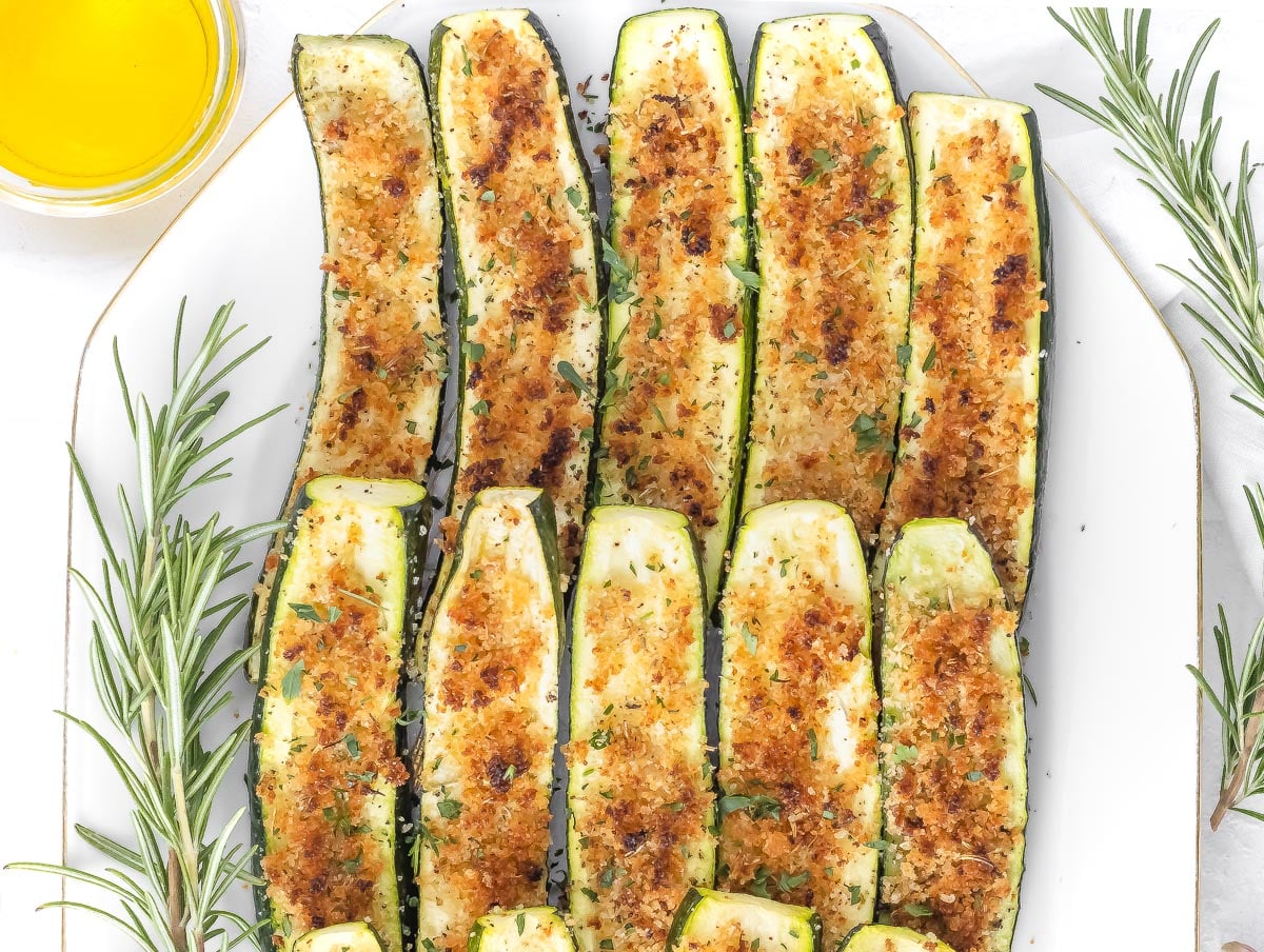 roasted zucchini on a serving platter