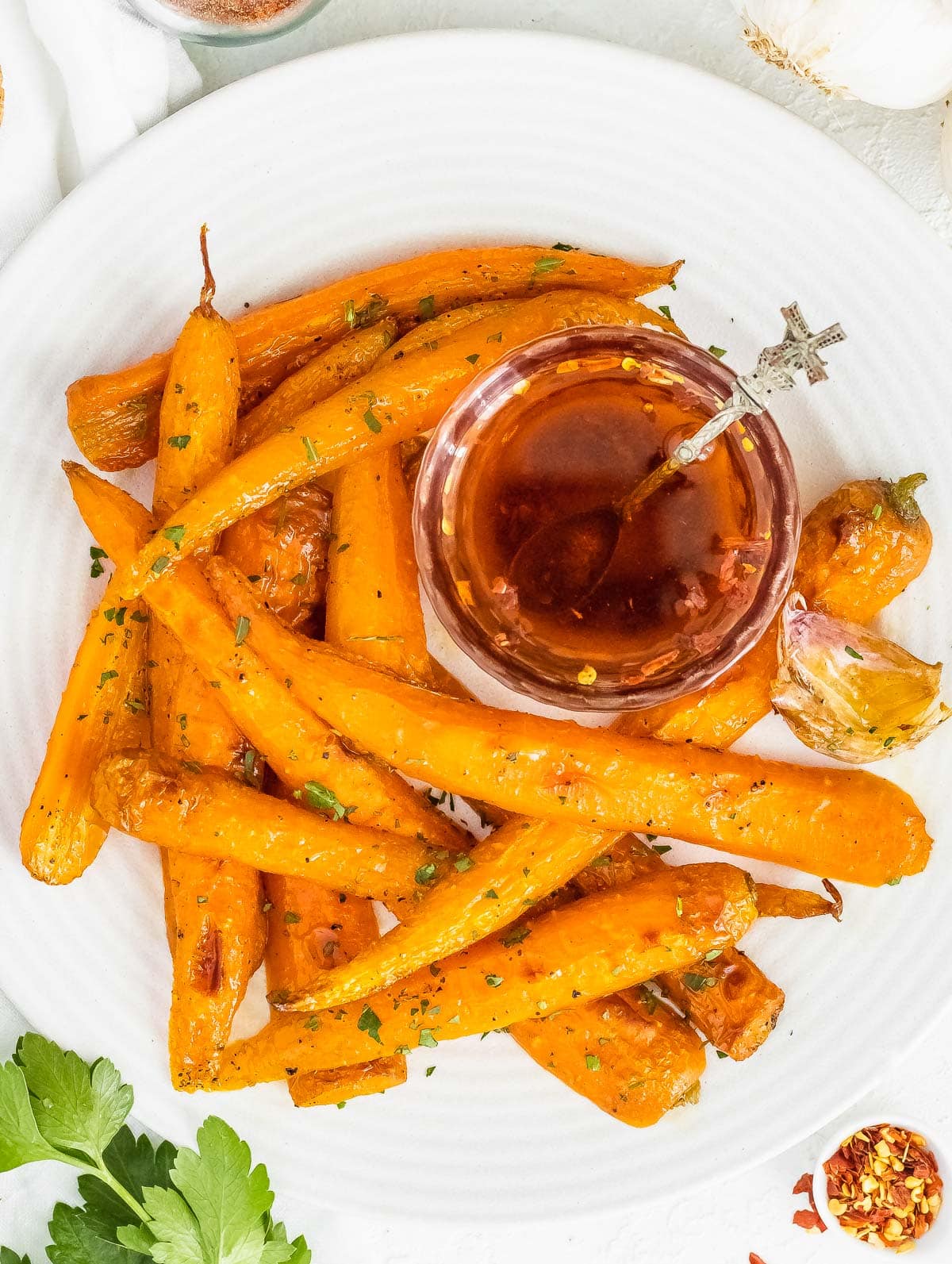 chili oil on oven-roasted carrots