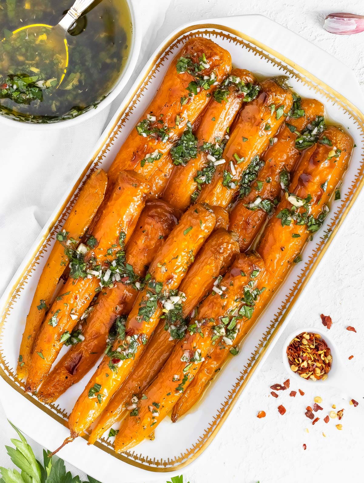 chimichurri on oven-roasted carrots