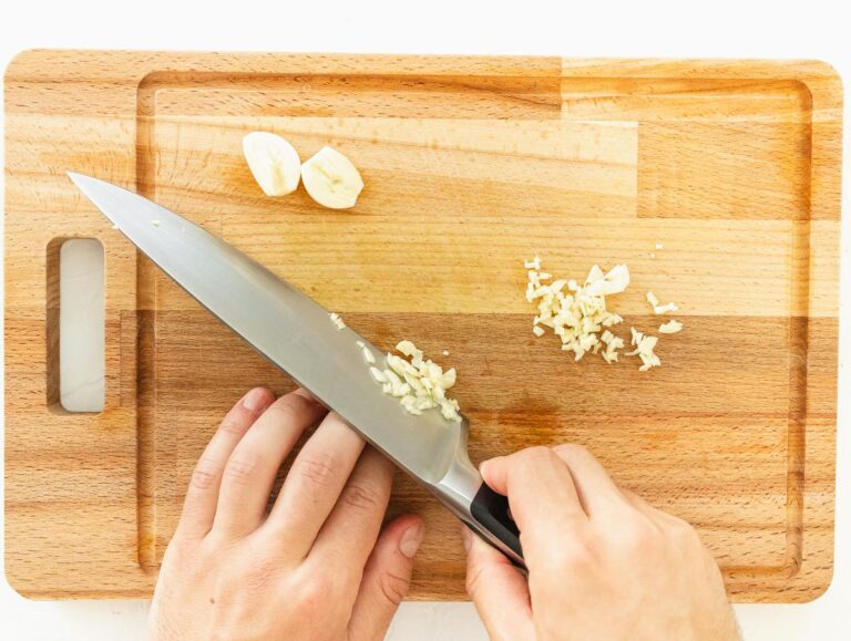 mincing the garlic