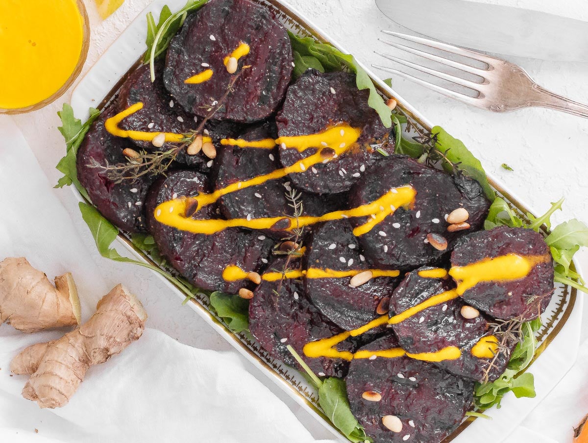 grilled beets with carrot ginger dressing