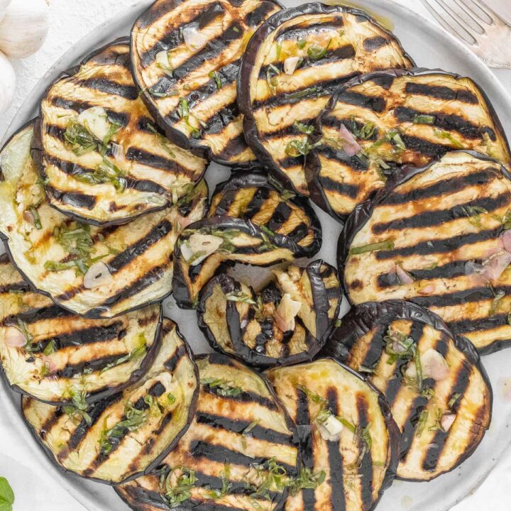 grilled eggplants on a platter