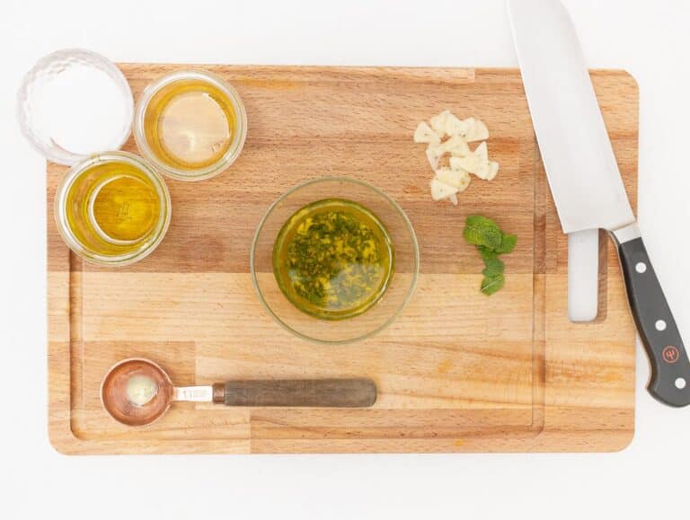 marinade with mint, garlic, and olive oil