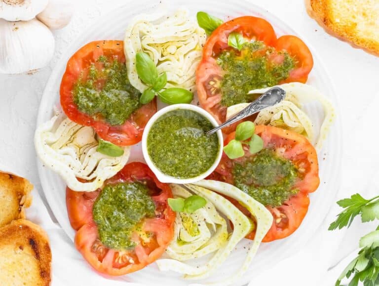 tomato fennel salad with salsa verde