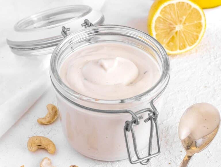 dairy-free sour cream stored in a jar
