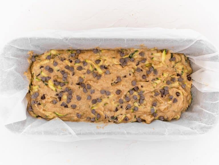 raw zucchini bread in the loaf pan