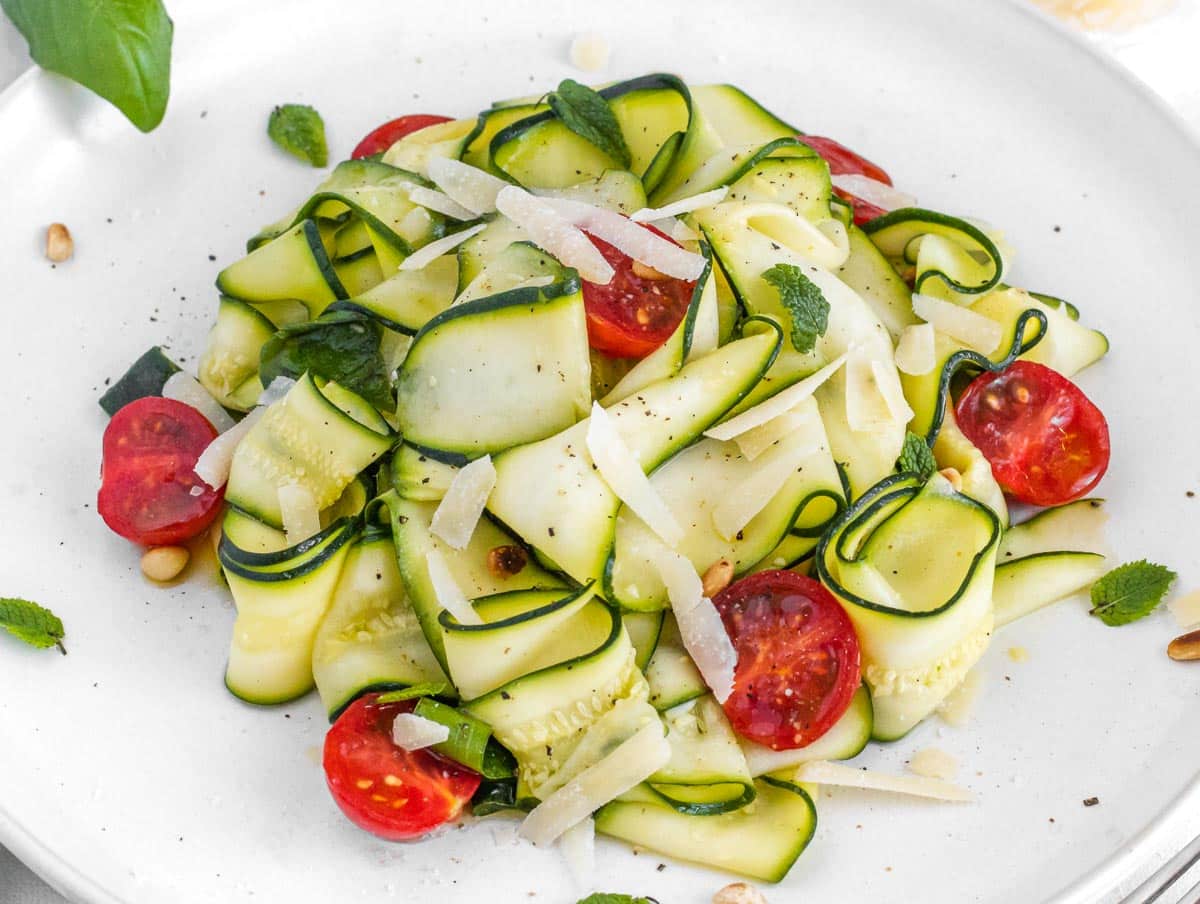 vegetarian zucchini salad with shaved parmesan