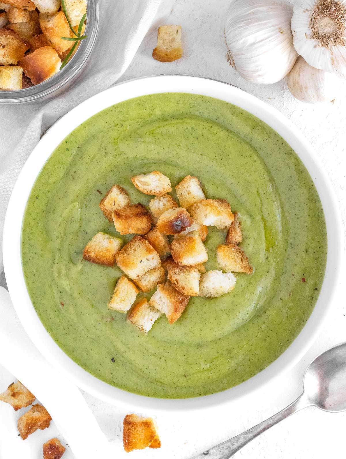 zucchini soup with homemade croutons