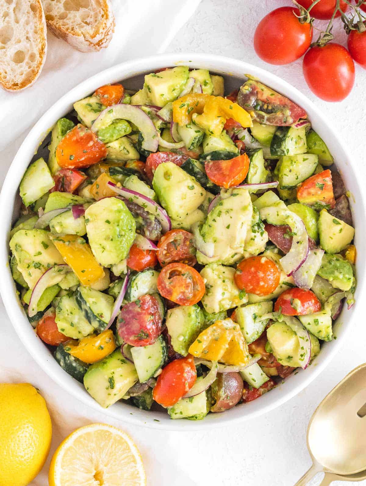avocado salad with cucumber and tomatoes