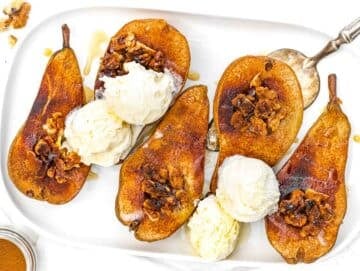 baked pears with vanilla ice cream