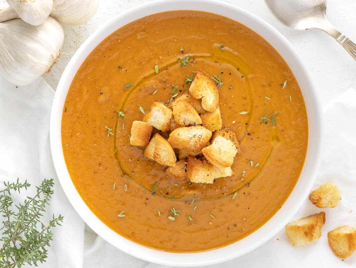 eggplant soup with homemade croutons