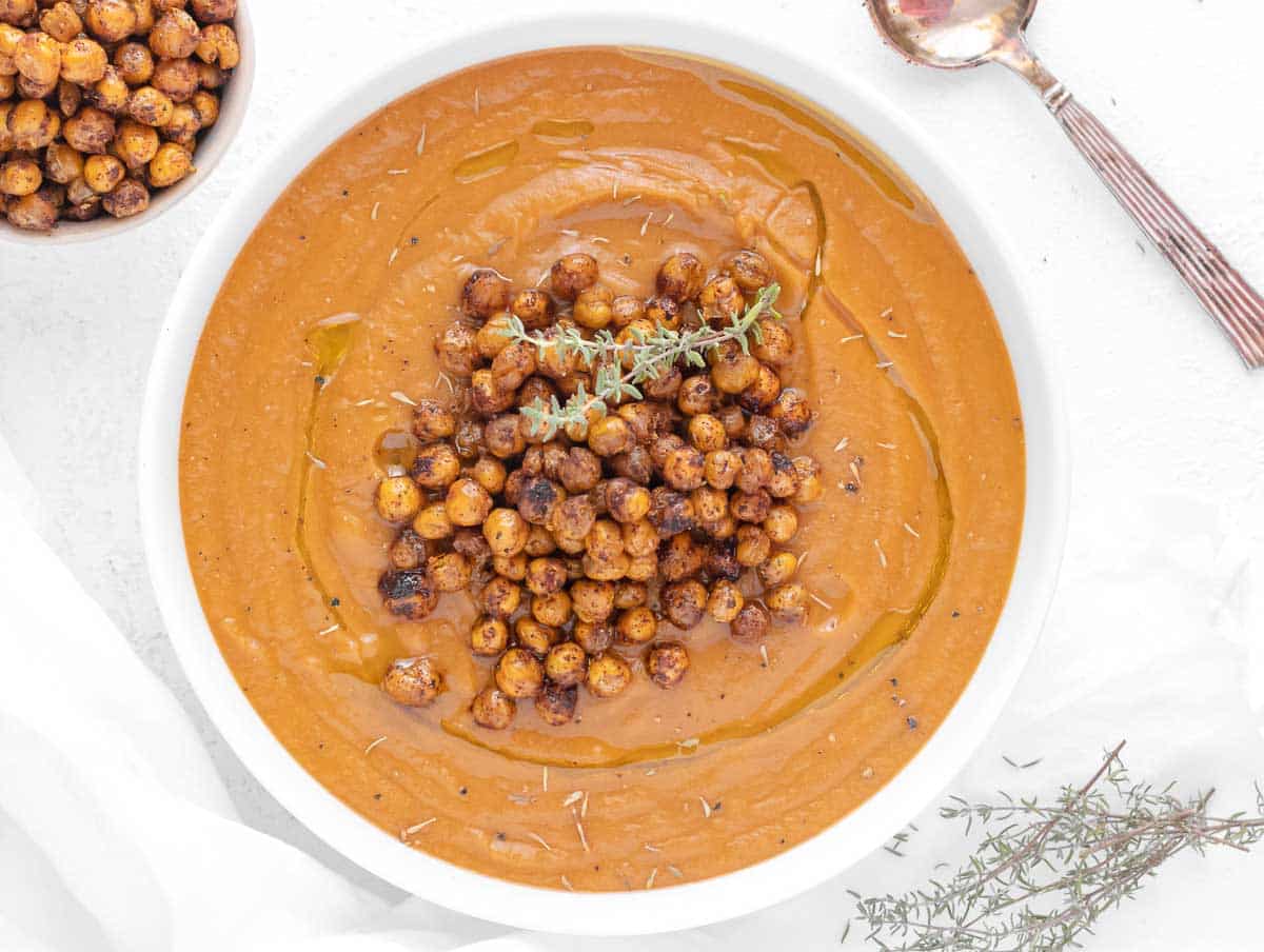 eggplant soup with crispy roasted chickpea