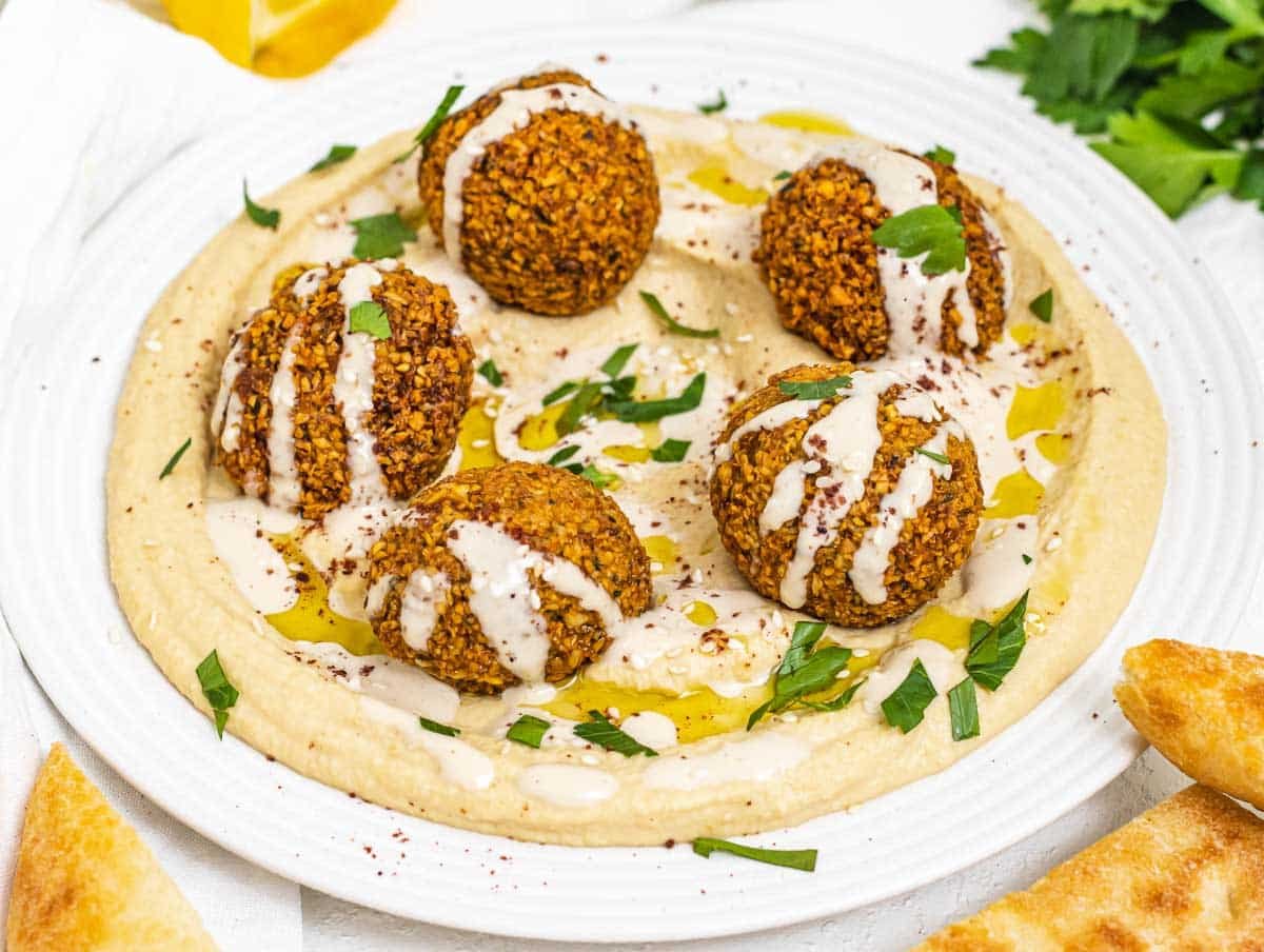 hummus with falafel and tahini sauce