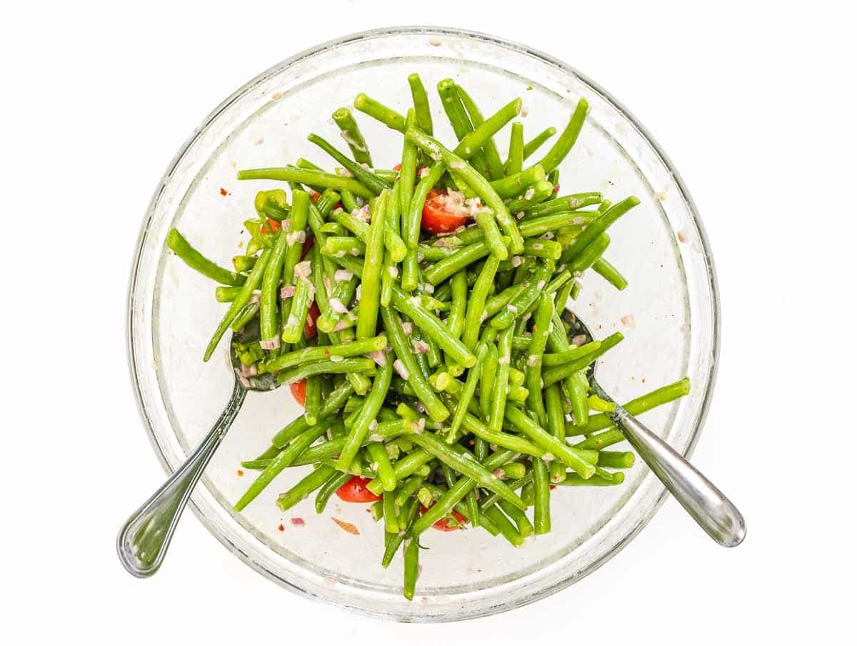 green beans tossed in the mustard dressing