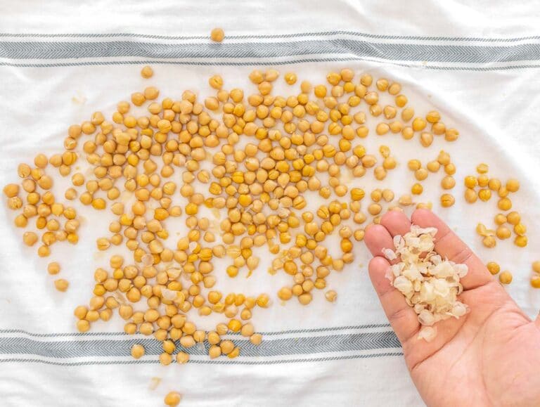 discarding chickpea skins
