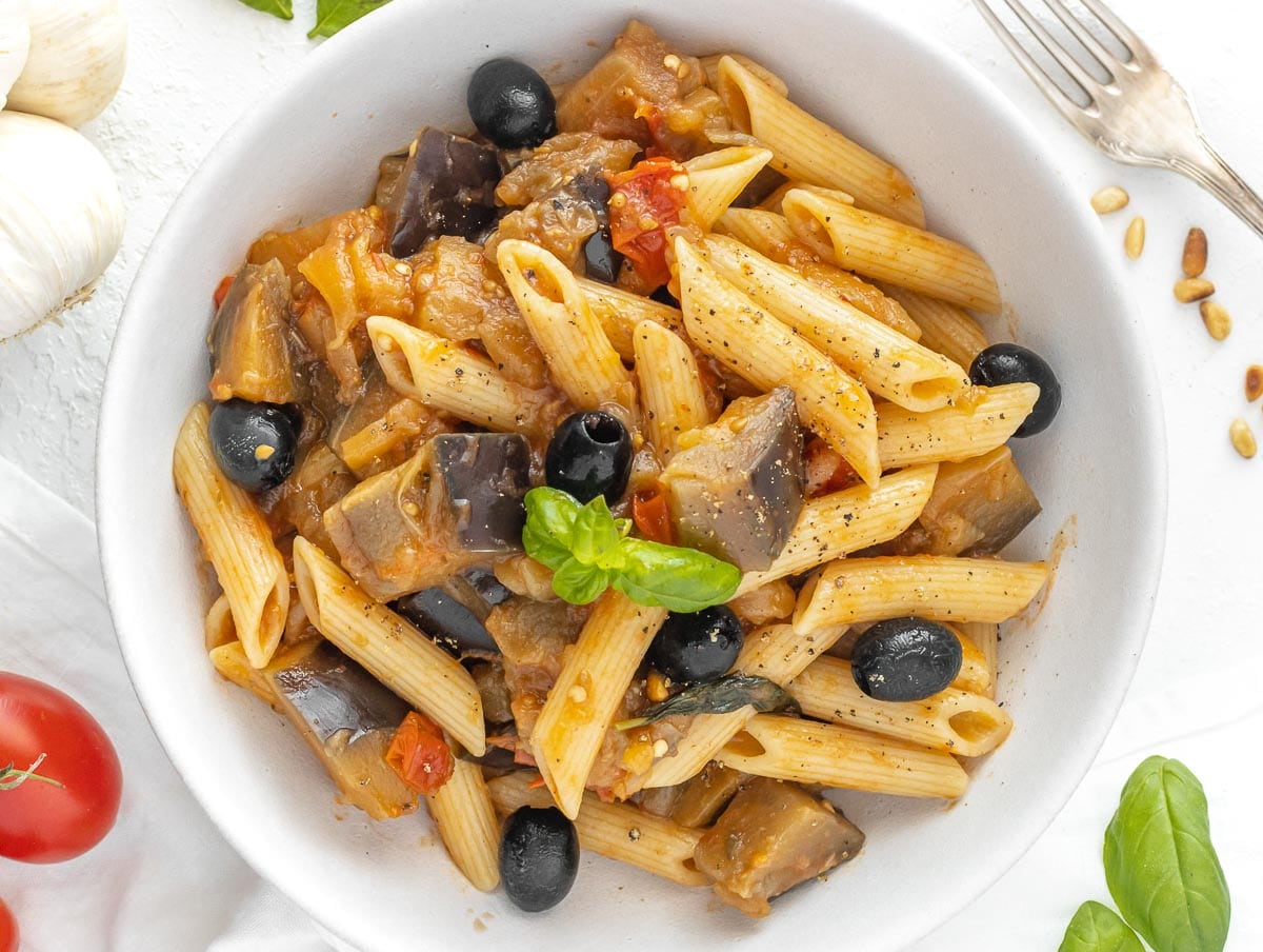 pasta with sautéed eggplant