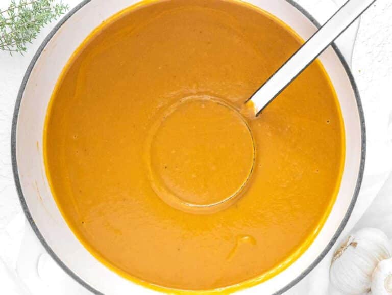 Step 3 – Soup blended with an immersion blender until smooth and creamy texture achieved.