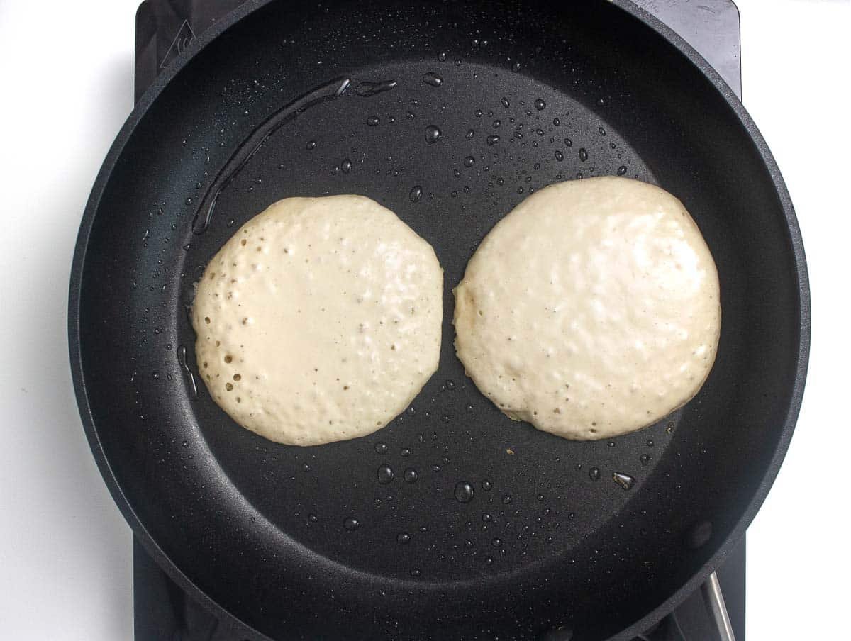 pancake batter on a pan