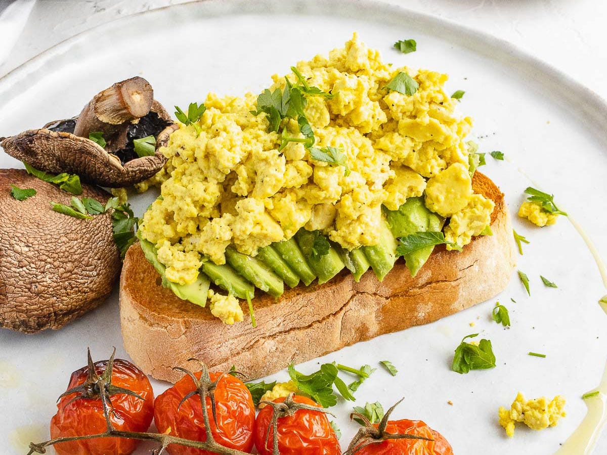 avocado toast with tofu scramble