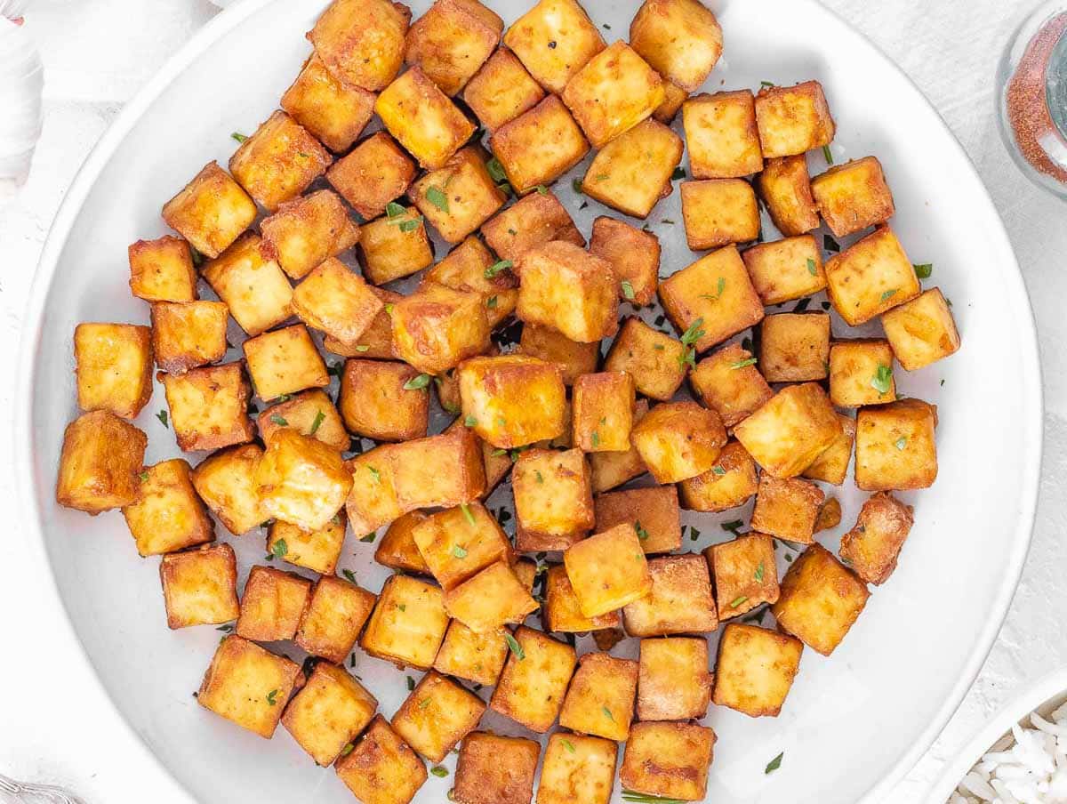 Air fryer tofu on a plate