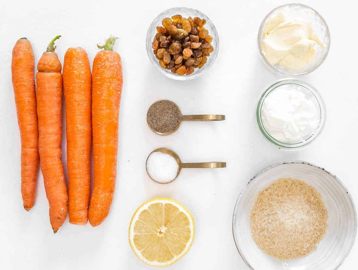 ingredients for grandma's carrot raisin salad