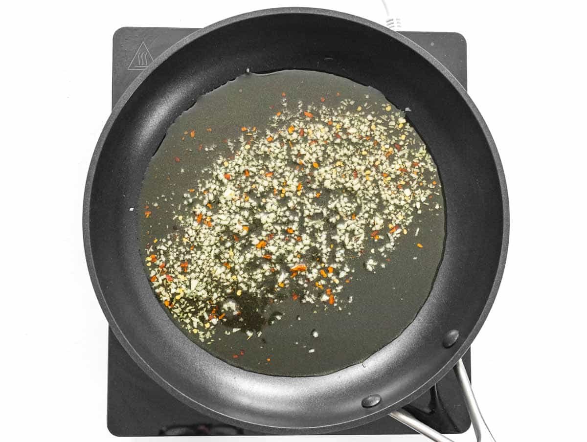 minced garlic and red pepper flakes in oil