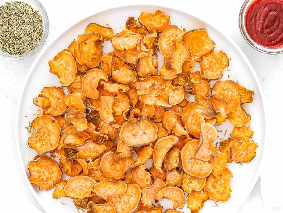 crispy oil-free sweet potato chips