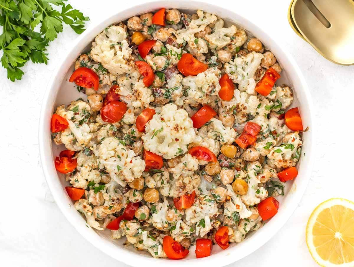 cauliflower salad with tahini and tomatoes