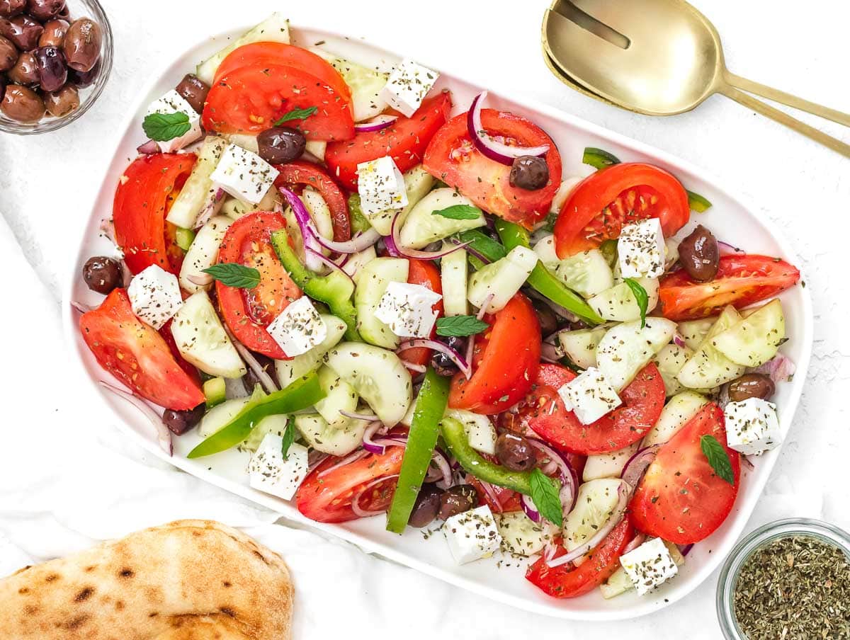 Greek salad with feta, mint, and oregano