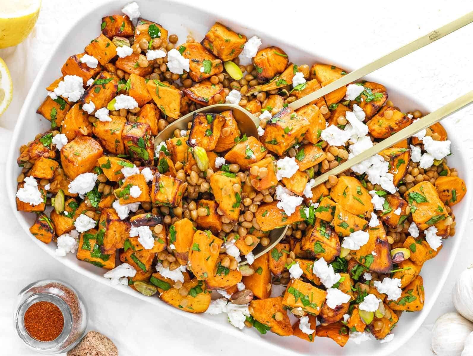 lentil sweet potato salad with feta