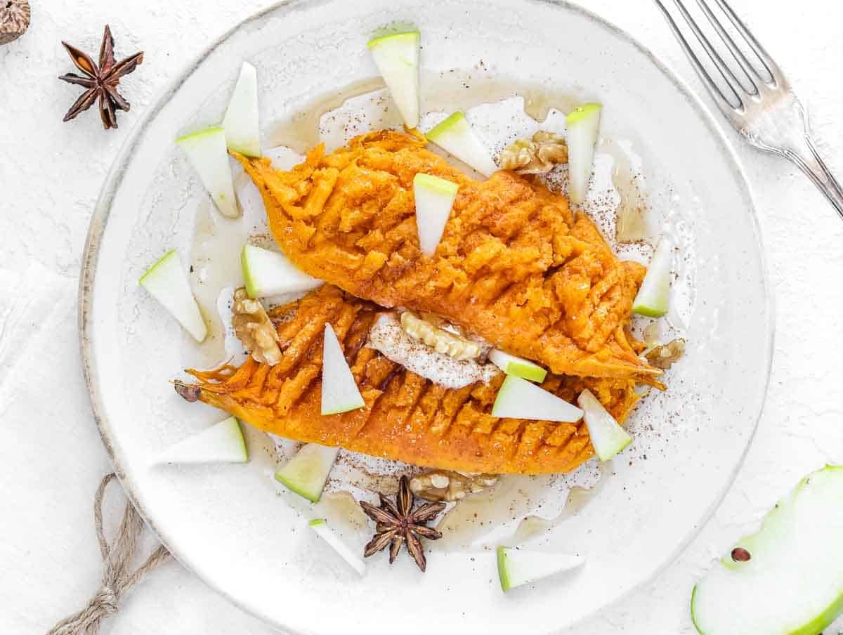 sweet potato with butter, cinnamon, and nutmeg