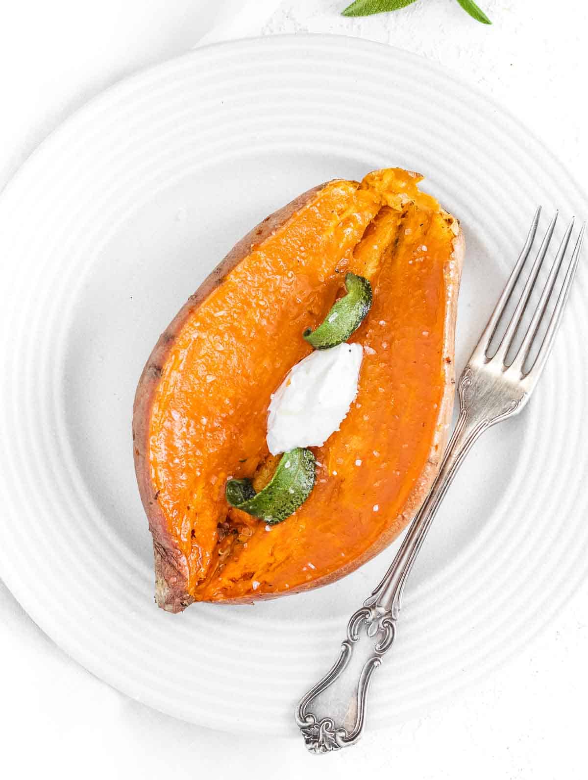 microwave sweet potato with butter and sage