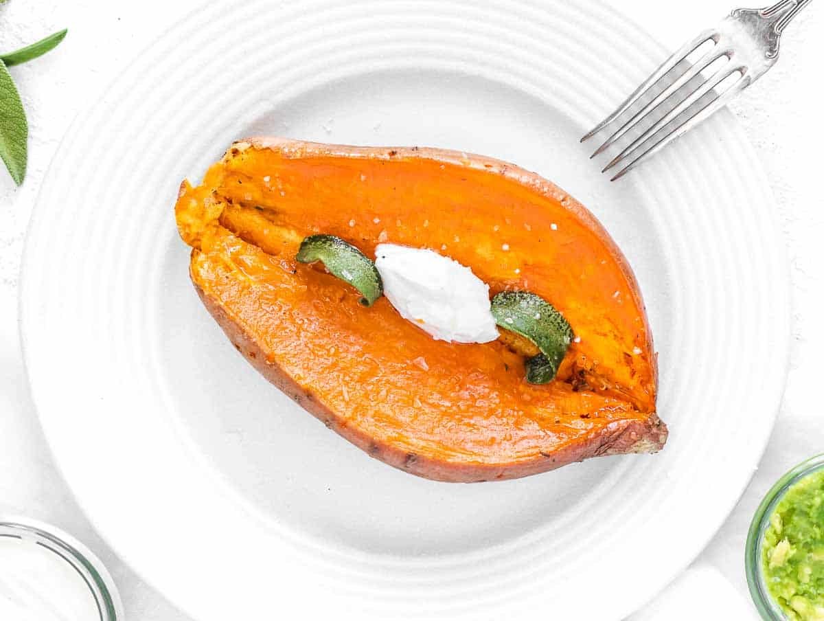 microwave sweet potato with butter and sage