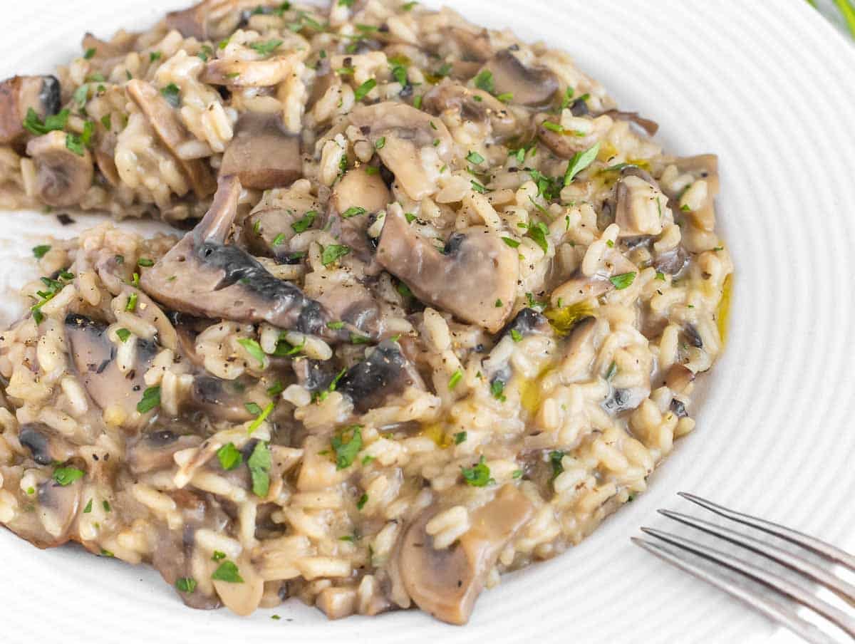 mushroom risotto on a plate